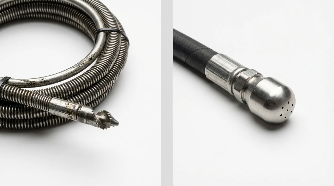 Drain snake cable and hydro jetting nozzle used for drain cleaning in Stamps, AR